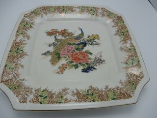 Vintage Chinese Peacock Porcelain Hand Painted Platter Plate Octagonal Marked