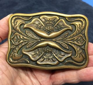 Vintage Bts Solid Brass Western Floral Belt Buckle 3 1/4 X 2 1/ 4