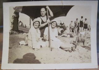 Vintage Snapshot A Day At The Beach Umbrella Swimsuits Alabama Photo Late 1920s