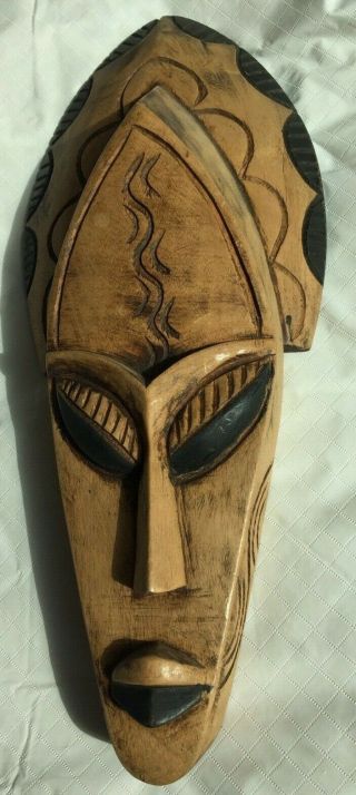 Handcrafted Wooden African Mask Wall Art Decor Ghana 17.  5 "