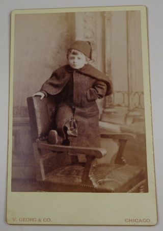 Chicago Child,  Cabinet Photo Circa 1890 - Wearing Usual Clothes? Great Back