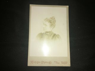 Cabinet Card Photo Of Woman From Shoulders Up By Michigan Co From Bellevue Mi.