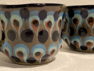 Signed Ken Edwards Mexican Folk Art Pottery Tea Cups 4 Each Unique