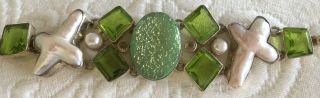 Very Pretty Sterling Link Peridot Bracelet Stunning Vintage 80s Mother Of Pearl