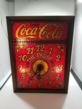 Vintage Coca Cola Lighted Clock - Stained Glass Look W/wood Frame