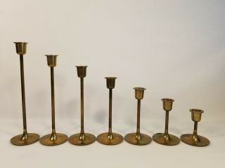 Set Of 7 Vintage Brass Fluted Stem Candlestick Holders Modern Look Mid Century