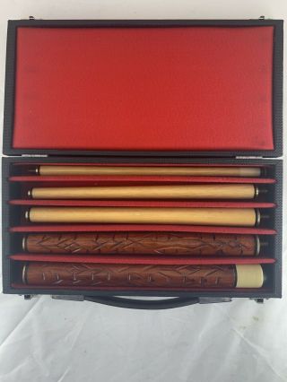 Vintage 5 Pc Hand Carved Travel Pool Cue In Case 56 1/2”