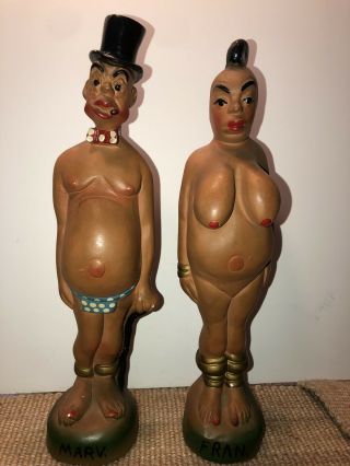 Vintage Black Americana Naked Man And Woman Figures “marv & Fran”.  12”tall.