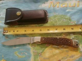 Vintage Usa Schrade Walden 225h Linerlock Knife W/ Blade & Leather Sheath