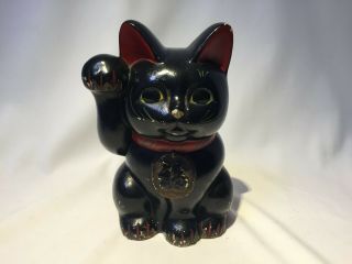 Japanese Vintage Maneki Neko Beckoning Cat Pottery Figure Lucky Charm Ornament