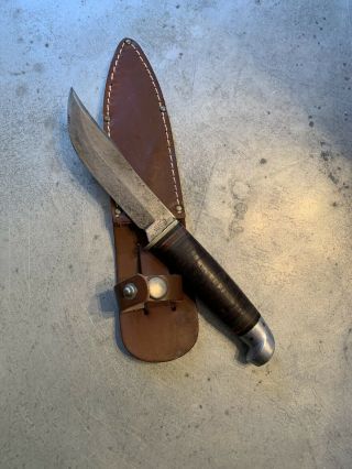 Vintage Western Boulder Usa L66 Fixed Blade Knife W/custom Made Leather Sheath