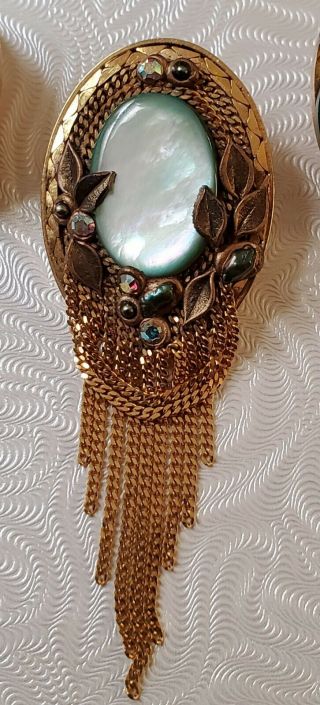 Vintage MARENA Hand Made In Germany Demi Parure Brooch/Pendant Earrings Set 2