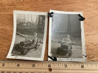 Set Of 2 Vintage 1920’s Bedford Ohio Family Baby Pedal Car Snapshots Photos