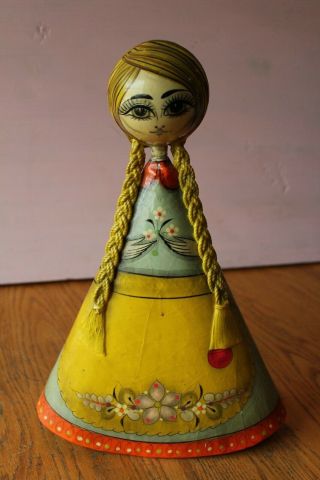 Vintage Mexican Painted Paper Mache Doll Ser - Mel Tramite Mexico Folk Art Girl