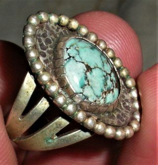 Vintage C.  1950 Navajo Baby Blue Turquoise Setting Sterling Silver Ring Vafo
