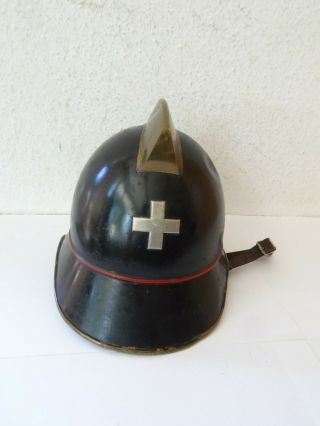 Vintage Swiss Metal Leather Fire Helmet Firefighter Fireman Switzerland Size 58