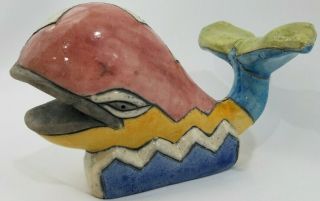 South African Raku Pottery Whale Figurine Glaze Colorful Hand Made Ceramic