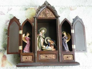 Vtg Roman Inc Christmas Music Box Nativity Jesus Mary Joseph Angel Display Piece