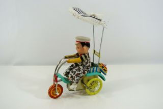 Tin Wind - Up Boy On Tricycle Ms - 710 Wind Up Toy W/ Bell China Vtg