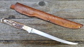 Vintage Schrade Uncle Henry Fillet Knife W/ Leather Sheath - Usa 167 Model Knife