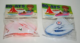 2 Dime Store Toy Boat Sailboat Plastic 1970s Nos Mib Hong Kong Colors Vary