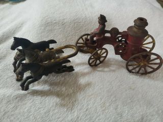 Antique Cast Iron Horse Drawn Fire Pumper Iron Toy