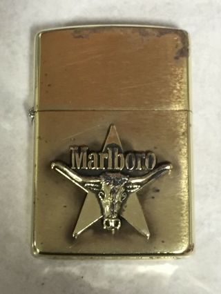 Vintage 1992 Solid Brass Marlboro Bull Longhorn Steer & Star Zippo Lighter