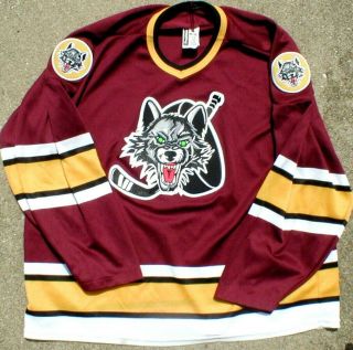 Vintage Bauer Chicago Wolves Hockey Jersey Mens Size L Euc Stitched Patch