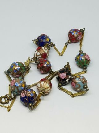 Vintage Venetian Glass Multi Color Floweral Wedding Cake Beaded Necklace