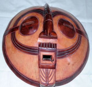Vintage Primitive African Tribal Round Face Mask Hand Carved Wood By Villager
