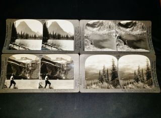 4 Scenic Views Of Glacier National Park Keystone Stereoview Cards - Lakes & Mts