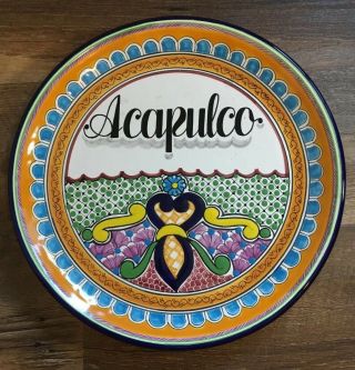 Hernandez Talavera Decorative Acapulco Plate Floral Signed Puebla,  Mexico 11.  5 "
