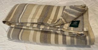 Vtg Ralph Lauren Woven Stripe Bed Blanket Full Queen Neutral Cotton