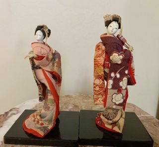 Set Of 2 Vintage Japanese Geisha Kimono Doll