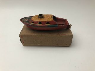 Vintage Japan Tin Litho Pop Pop Candle Boat With Box Nos