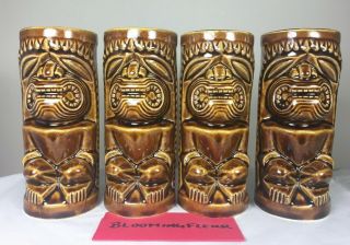 4 Cups Orchids Of Hawaii Ku Tiki Mugs Vintage R - 74 Ceramic 6” Cup Brown Japan