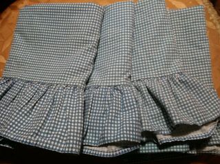 Four Vintage Ralph Lauren King Blue Gingham Ruffled Pillowcases,  (2 Pairs)
