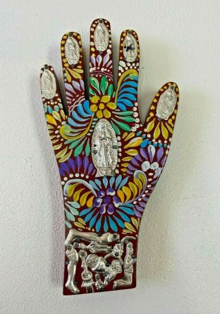 Milagros Wood Hand Virgen De Guadalupe,  Hand Painted,  Gifts,  8 " X 4.  5 ",  Red