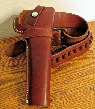 Vintage Warshal’s Leather Pistol Holster And Ammo Belt.  22 Cal Revolver Usa