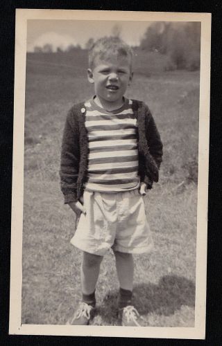 Old Vintage Antique Photograph Adorable Little Boy Standing In Field