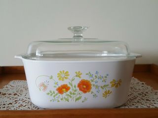 Vintage Corning Ware Wildflower 5 Quart Casserole Dish W/lid -