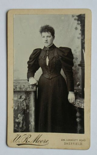 Cdv: Portrait Of A Finely Dressed Young Woman.  By W.  R.  Moore.  Sheffield.  1880s