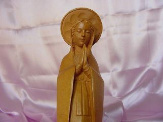 Vintage Italian Anri Hand Carved Wood Statue Figure Virgin Mary Madonna 9 In.