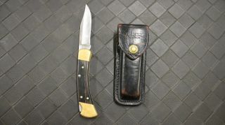Vintage Buck 110 Hunting Folding Lockback Pocket Knife With Leather Sheath