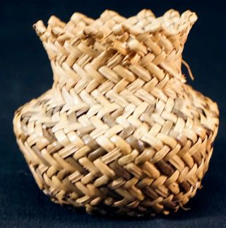 Miniature Northwest Coast Native American Indian Makah Basket Jar Or Pot Shaped