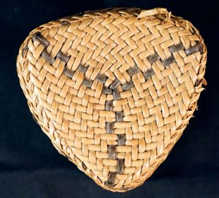 Miniature Northwest Coast Native American Indian Makah Lidded Basket Triangle