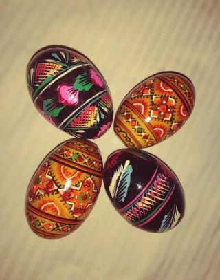 4 Vintage Russian Orthodox Eggs Hand Painted Lacquered.  2 1/4 ".  Decorative Eggs