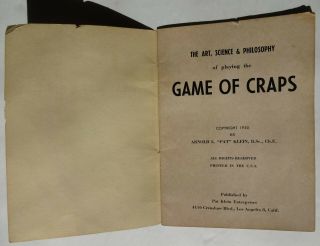 Vintage Dice Book The Art,  Science and Philosophy of Playing of CRAPS SHIPS 3