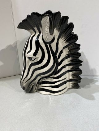 Fitz & Floyd Hand Painted Zebra Head Vase Planter 9 " Vintage Japan
