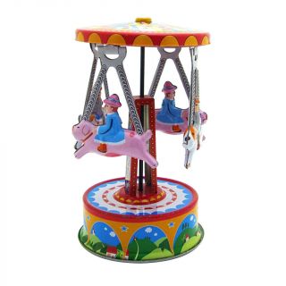 Retro Clockwork Wind Up Toys 4 Man In Carousel Tin Toy Collectible Xmas Gift